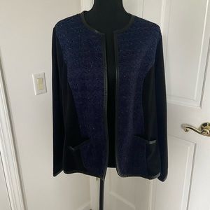 Chico's Blue/Black Sequin Leather Trim Jacket